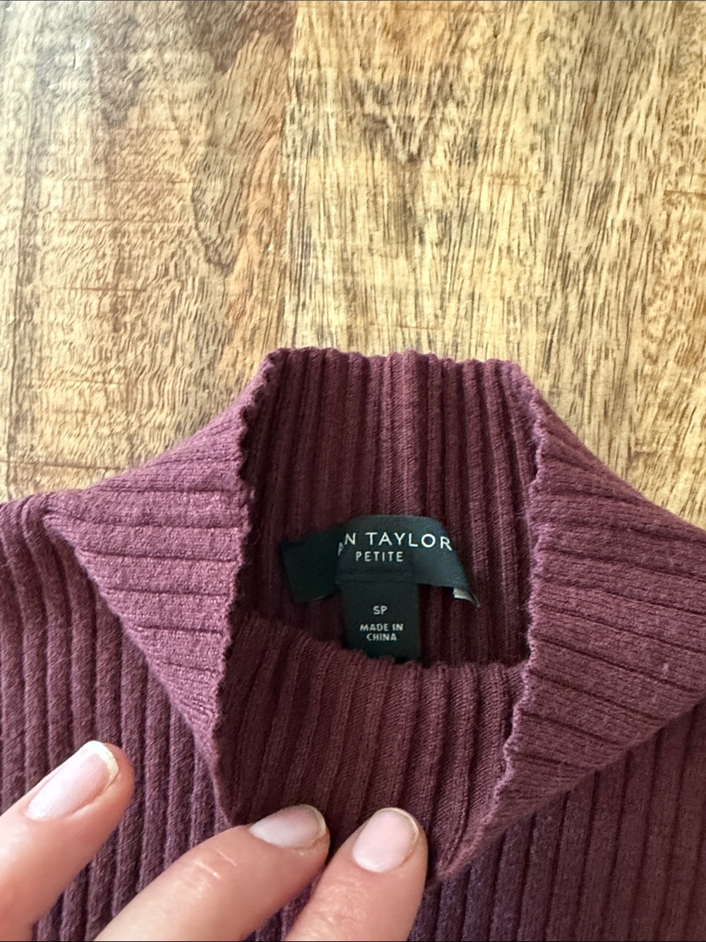Ann Taylor Petite Ribbed Sleeveless Mock Neck Tank - Black & Burgundy - Picture 2 of 5